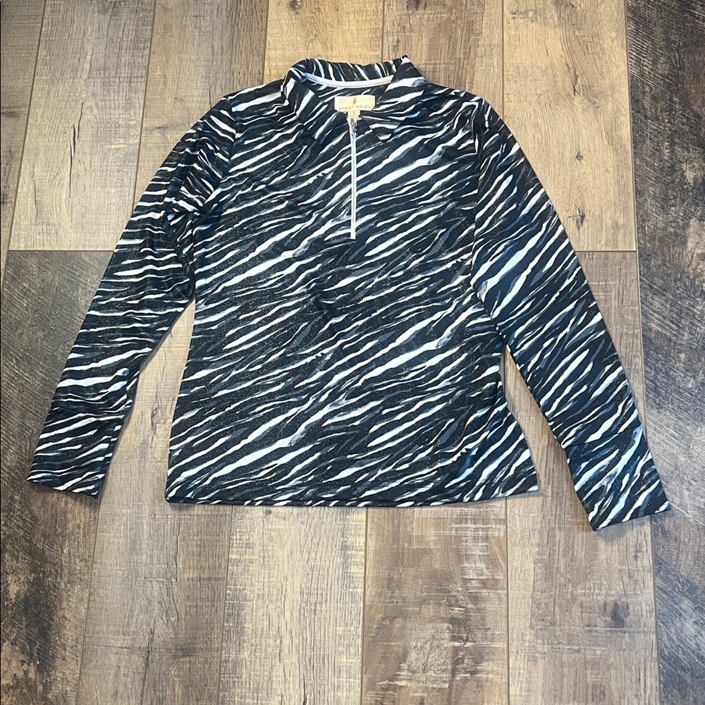 Sport Haley Sparkly Stripped 1/4 Zip Pullover w/Diamond Bling Zipper Pull Small